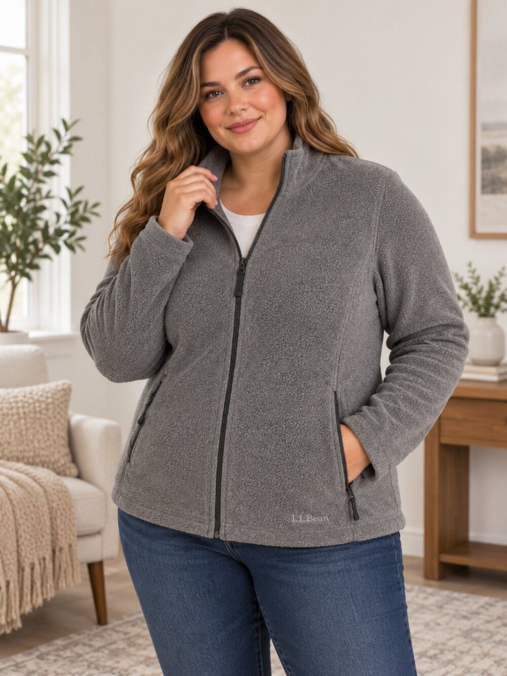 L.L.Bean Women's 2X Gray Polartec Full Zip Fleece Jacket